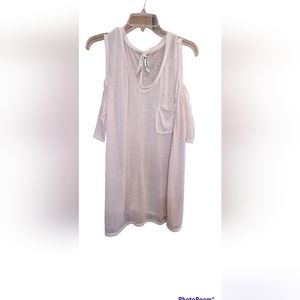 Pink T-Shirt Women's Light Pale Pink Cut Out Shoulders Cotton Soft Lightweight